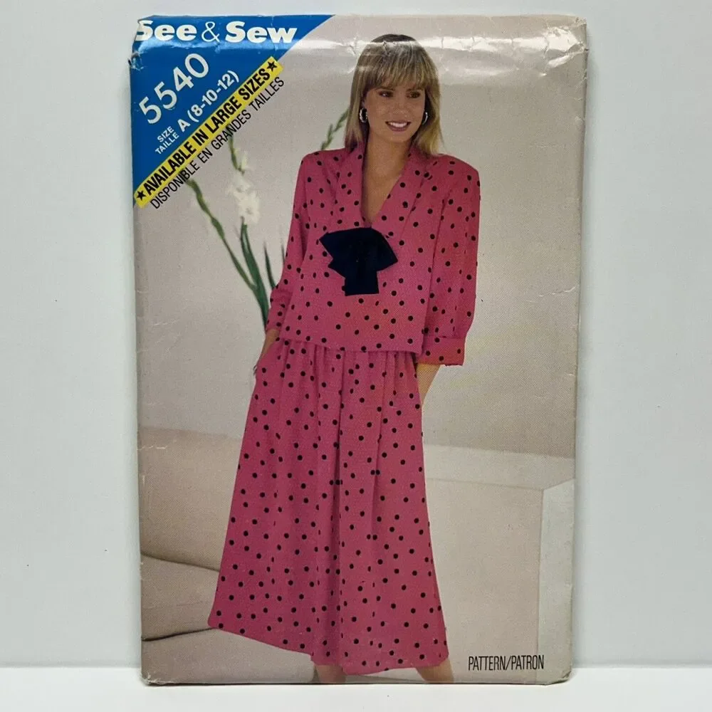 NEW Vintage 1986 See & Sew Sewing Pattern #5540 Misses Womens Shirt Skirt 8-12